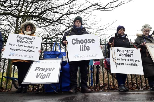 Activists from the American-based anti-abortion group 40 Days For Life outside the Queen Elizabeth University Hospital in Glasgow.