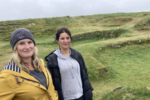 Archaeologists Dr Emily Gal (left) and Dr Rebecca Rennell (right), of UHI Archaeology Institute, who created the Uist Unearthed app to highlight the  often extraordinary prehistoric sites of South Uist and engage new audiences. PIC: Contributed.