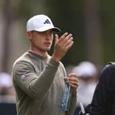 Ludvig Aberg talks to 2012 Ryder Cup player Peter Hanson, who is mentoring him, during the pro-am prior to the BMW PGA Championship at Wentworth Club. Picture: Richard Heathcote/Getty Images.