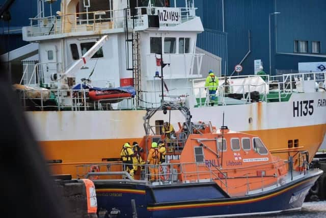 The Peterhead Lifeboat crew were called to assist the fire service on Friday. Pic: RNLI Peterhead Lifeboat