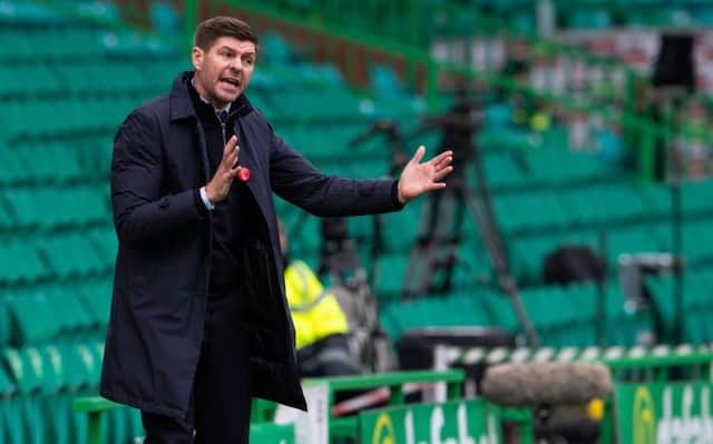Rangers manager Steven Gerrard gives instructions to his players during their 2-0 win at Celtic Park on October 17 last year. (Photo by Alan Harvey / SNS Group)