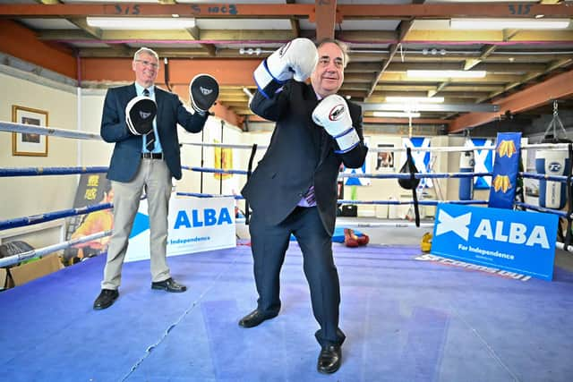 Alba Party leader Alex Salmond poses for a picture with Kenny MacAskill in the Edinburgh boxing gym of former world champion Alex Arthur (Picture: Jeff J Mitchell/Getty Images)