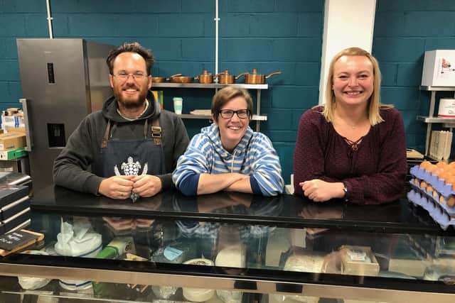 Grain and Sustain have officially opened in Kirkcaldy, from left to right, Will and Louise Humpington with Thom Curzon.