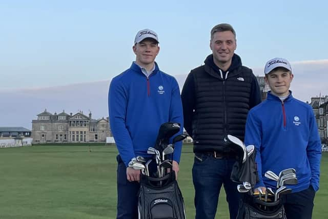 Blairgowrie brothers Gregor, left, and Connor Graham, right, celebrate their new sponsorship deal with Clayton Caravan Park managing director Andrew Kennedy.