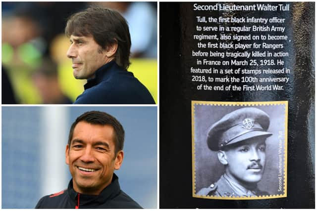 Antonio Conte and Giovanni van Bronckhorst will lead Tottenham Hotspurs and Rangers into the Walter Tull Memorial Cup, dedicated to the WWI soldier who signed for both clubs. (Pictures: Getty)