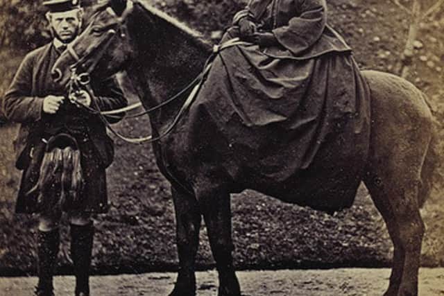 Queen Victoria on a Highland Pony at Balmoral with her famed servant, John Brown. PIC: Contributed.