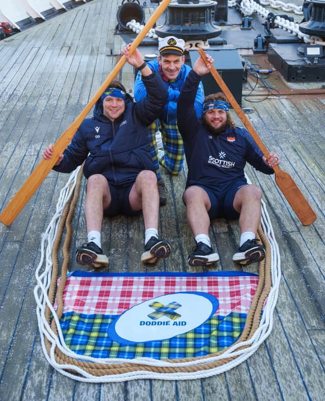 Grant Gilchrist, Edinburgh and Scotland International_ Rob Wainwright, former Scotland captain and Doddie Aid founder, and Pierre Schoeman
