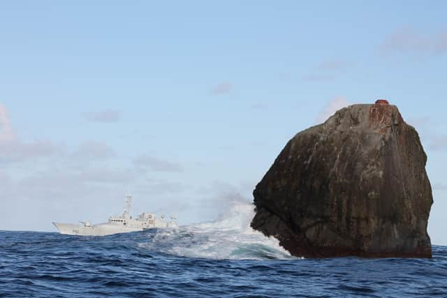 Rockall sits 200 miles west of the Outer Hebrides and is where adventurer Cam Cameron plans to spend the next 60 days. PIC: Óglaigh na hÉireann/CC.