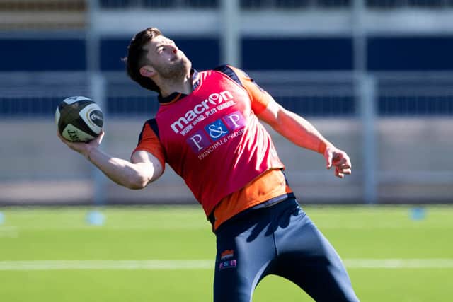 Blair Kinghorn training with Edinburgh. He is in line to make his 100th appearance for the club. Picture: Paul Devlin/SNS