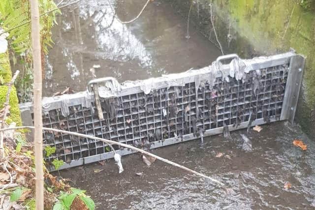 Pollution, in the form of items like wet wipes and sanitary products, in a Midlothian burn
