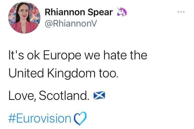 A screenshot of the tweet posted by SNP councillor Rhiannon Spear.