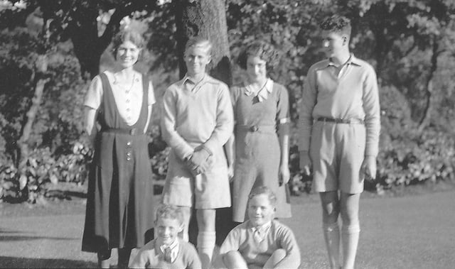 The photo which features in the visitors book of Prince Philip's visit to George Square in Edinburgh in 1935. From left: Granny Minou Bartholomew, Philip of Greece, Aunt Ailie, Matthias Paneth, front: Uncles Robbie and Pete. Pic copyright: Image reproduced with kind permission of the Bartholomew Family.