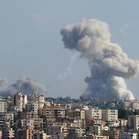 Smoke billows from a site targeted by Israeli shelling in the southern Lebanese village of Zaita (Picture: Mahmoud Zayat/AFP via Getty Images)
