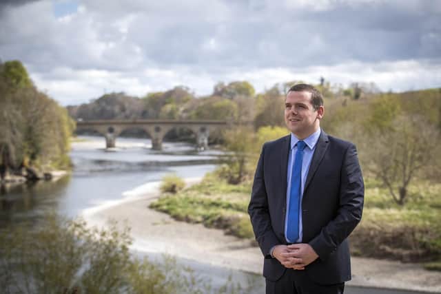Scottish Conservative leader Douglas Ross during a visit to Henderson Park in Coldstream, at the border between Scotland and England, today.