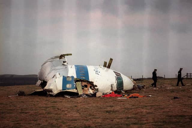 The cockpit of the 747 Pan Am airliner that exploded and crashed over Lockerbie, Scotland, photographed in daylight the next day, 22 December 1988. All 243 passengers and 16 crew members were killed as well as 11 Lockerbie residents. Pic: ROY LETKEY / AFP via Getty Images