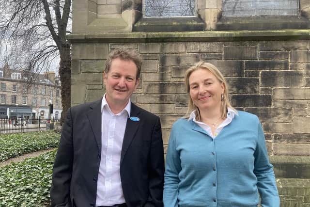 Lucinda Rivers (head of Unicef Scotland) and Jon Sparkes (Unicef UK executive director) at their Edinburgh Office. Photo by Hannah Brown/JPIMedia