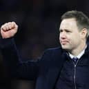 Michael Beale celebrates Rangers' win over Aberdeen in the Viaplay Cup final.