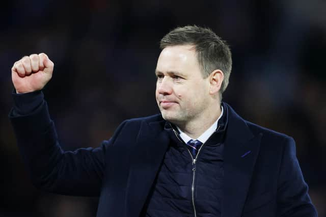 Michael Beale celebrates Rangers' win over Aberdeen in the Viaplay Cup final.