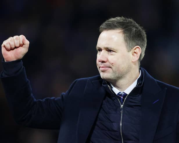 Michael Beale celebrates Rangers' win over Aberdeen in the Viaplay Cup final.