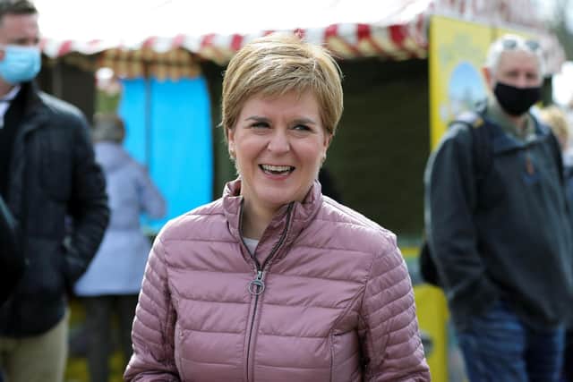 Scottish First Minister and leader of the Scottish National Party (SNP) Nicola Sturgeon at Perth Farmer's Market in Perth during campaigning for the Scottish Parliamentary election.