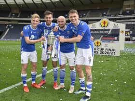 Ali McCann (left) and Jason Kerr (right), pictured alongside Callum Booth and Chris Kane after St Johnstone's Scottish Cup triumph in May, were both sold on transfer deadline day. Picture: SNS