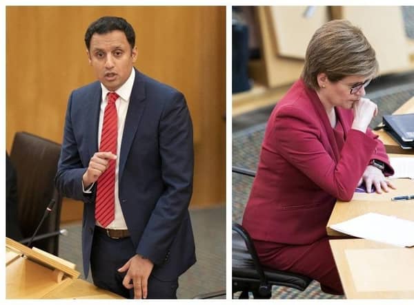 Scottish Labour leader Anas Sarwar and Nicola Sturgeon, who announced her resignation on Wednesday.