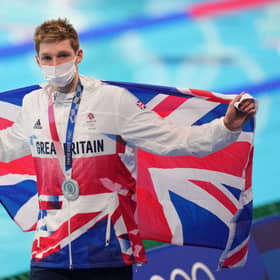 Great Britain's Duncan Scott, silver, on the podium for the Men's 200m Individual Medley Final at Tokyo Aquatics Centre on the seventh day of the Tokyo 2020 Olympic Games in Japan. Photo: Joe Giddens/PA Wire.