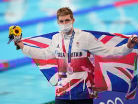 Great Britain's Duncan Scott, silver, on the podium for the Men's 200m Individual Medley Final at Tokyo Aquatics Centre on the seventh day of the Tokyo 2020 Olympic Games in Japan. Photo: Joe Giddens/PA Wire.