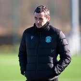 Hibs manager Jack Ross oversees a training session as the Easter Road club prepare to welcome Motherwell. Photo by Paul Devlin / SNS Group