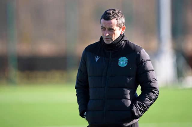 Hibs manager Jack Ross oversees a training session as the Easter Road club prepare to welcome Motherwell. Photo by Paul Devlin / SNS Group