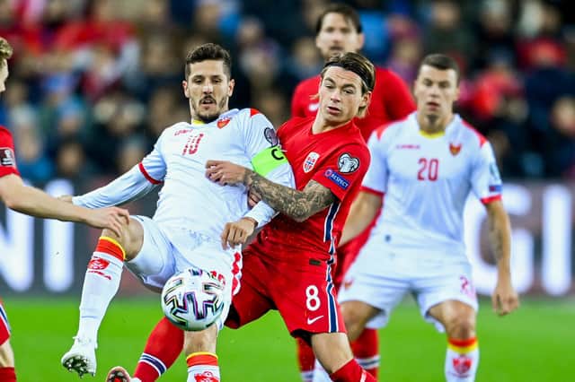 Norway midfielder Patrick Berg (8), pictured in action against Montenegro in October, was a target for Celtic. (Photo by ANNIKA BYRDE/NTB/AFP via Getty Images)