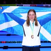 Bronze medalist, Katie Shanahan of Team Scotland, poses with their medal during the medal ceremony for the Women's 200m Backstroke Final on day four of the Birmingham 2022 Commonwealth Games at Sandwell Aquatics Centre on August 01, 2022 on the Smethwick, England. (Photo by Clive Brunskill/Getty Images)