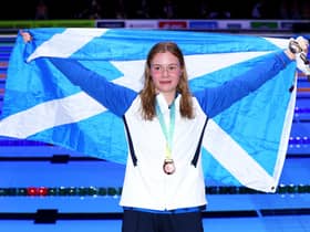 Bronze medalist, Katie Shanahan of Team Scotland, poses with their medal during the medal ceremony for the Women's 200m Backstroke Final on day four of the Birmingham 2022 Commonwealth Games at Sandwell Aquatics Centre on August 01, 2022 on the Smethwick, England. (Photo by Clive Brunskill/Getty Images)