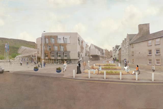 An artist's impression of the bottom of the Canongate closed to through traffic.
