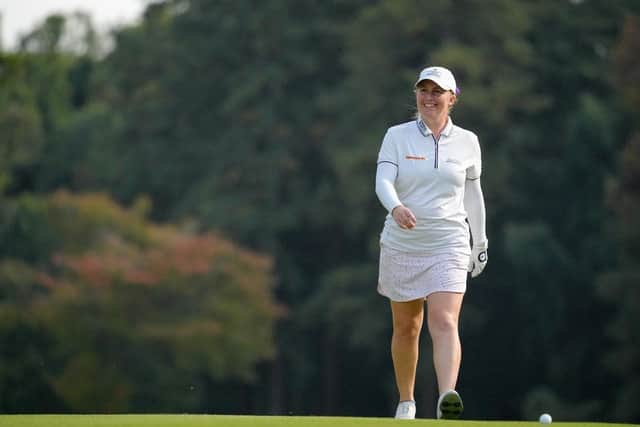 Gemma Dryburgh walks on the 18th hole during the final round of the TOTO Japan Classic at the Taiheiyo Club's Minori Course in Omitama, Ibaraki, Japan. Picture: Yoshimasa Nakano/Getty Images.