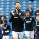 Rangers left-back Borna Barisic warms up ahead of the match against Kilmarnock at Ibrox on Sunday. (Photo by Alan Harvey / SNS Group)