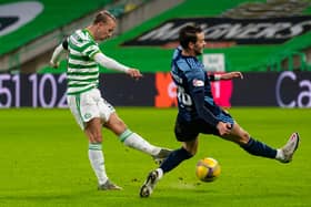 Leigh Griffiths fires Celtic into a first-half lead against Hamilton Accies. Picture: SNS