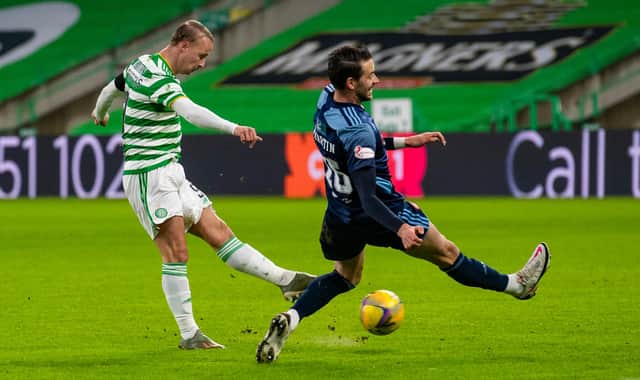 Leigh Griffiths fires Celtic into a first-half lead against Hamilton Accies. Picture: SNS