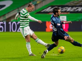 Leigh Griffiths fires Celtic into a first-half lead against Hamilton Accies. Picture: SNS