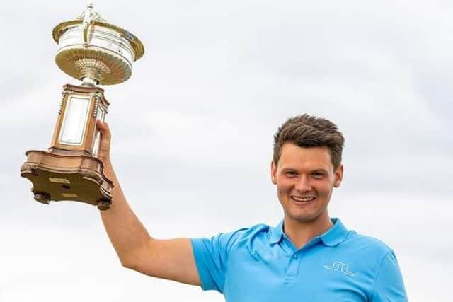 Craigielaw's Angus Carrick pictured after winning last year's Scottish Amateur Championship at Murcar Links. Picture: Scottish Golf