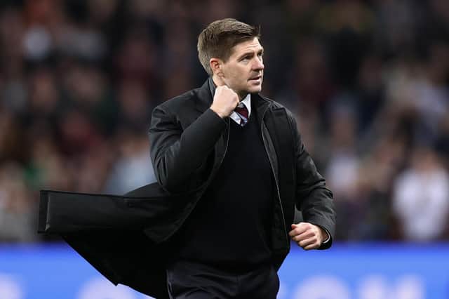 Steven Gerrard celebrates his first win as Aston Villa manager after the 2-0 victory over Brighton. (Photo by Ryan Pierse/Getty Images)
