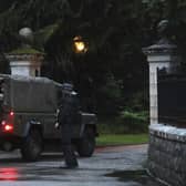 Police check a Land Rover driving into Balmoral in Scotland. Picture: AP Photo/Scott Heppell
