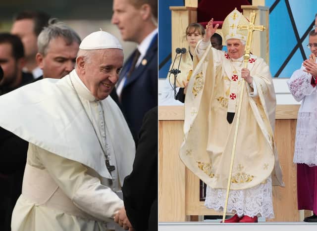 Pope Francis (Left) currently holds the title while his predecessor Benedict (Right) resigned in 2013.