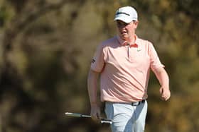 AUSTIN, TEXAS - MARCH 24: Robert MacIntyre of Scotland reacts on the first green during the second day of the World Golf Championships-Dell Technologies Match Play at Austin Country Club on March 24, 2022 in Austin, Texas. (Photo by Michael Reaves/Getty Images)
