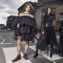 Models Joshua Cairns, Grace Dempsey and Shannon Summers arrive at the National Museum of Scotland ahead of the opening of its Beyond the Little Black Dress exhibition on 1 July. Picture: Duncan McGlynn