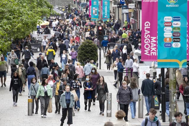 Shoppers out and about on the streets of Glasgow - Scotland's largest retail destination. Picture: Jane Barlow