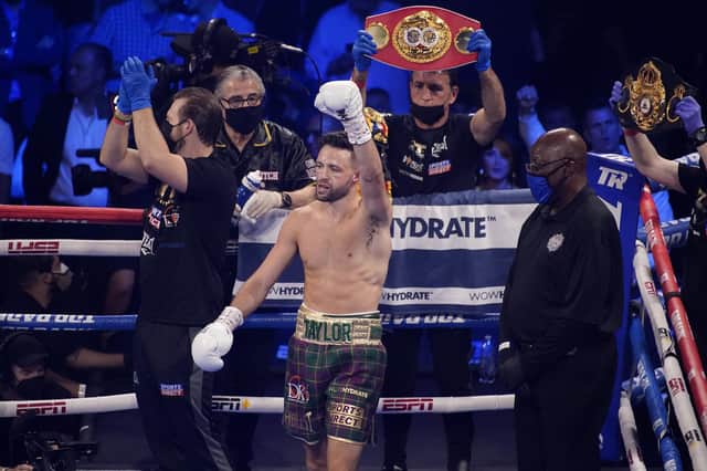 Scots boxer Josh Taylor defeated Jose Ramirez in Las Vegas. Picture: AP Photo/John Locher.