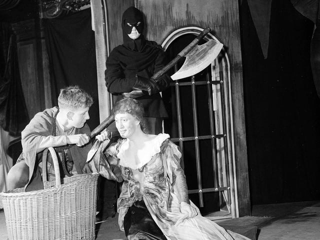The all-boy Leyton County High School production of Measure for Measure at the Edinburgh Academy Hall on the Edinburgh Festival Fringe in 1958.