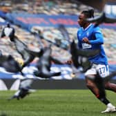 Joe Aribo of Rangers controls the ball as  flock of Pigeons fly past during the Ladbrokes Scottish Premier League match between Rangers and Dundee United at Ibrox Stadium on February 21, 2021 in Glasgow, Scotland.  (Photo by Ian MacNicol/Getty Images)