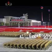 A military parade is held during a ceremony to celebrate the 75th anniversary of the ruling party in Pyongyang. Picture: AP